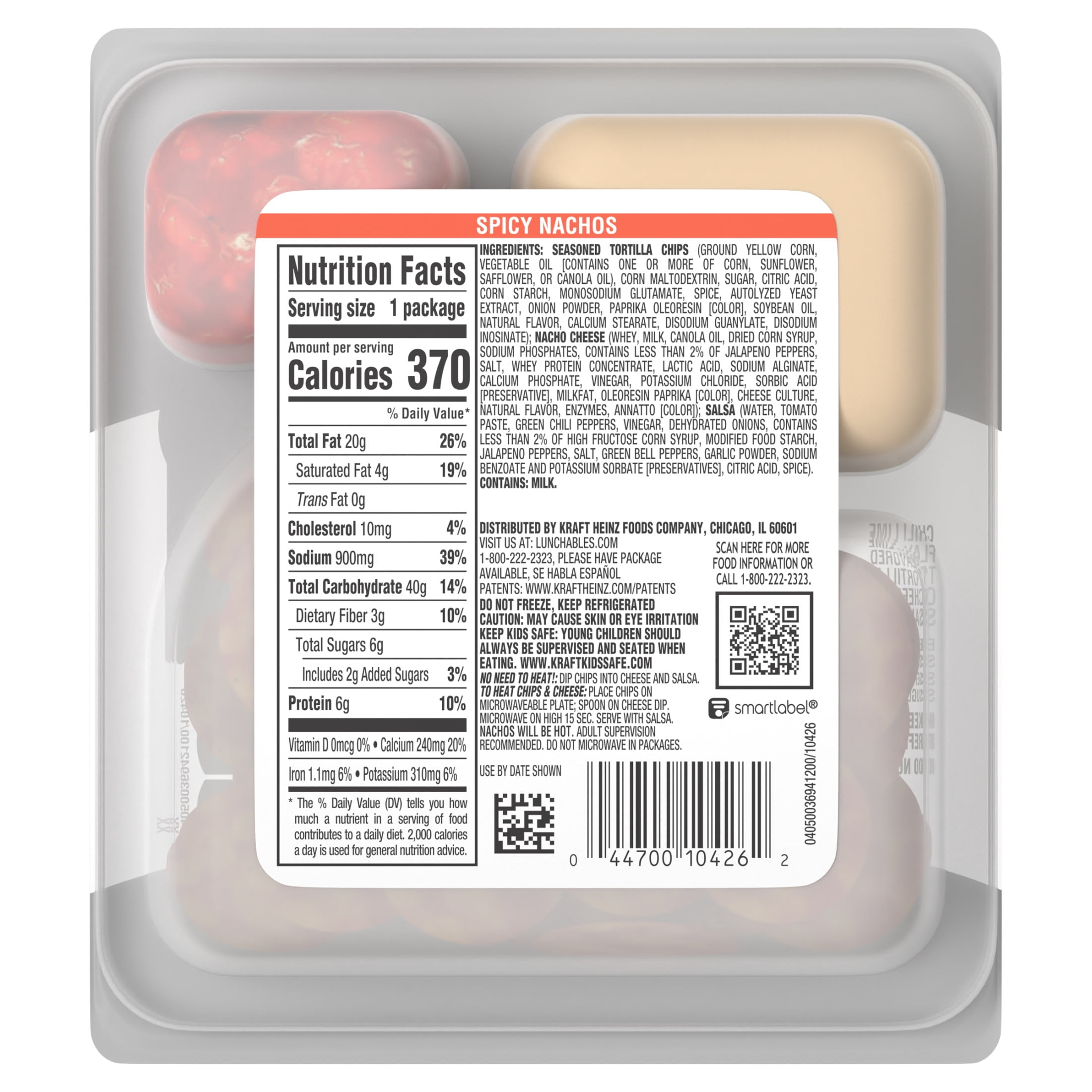 Lunchables Spicy Nachos with Chili Lime Flavored Tortilla Chips, Cheese Dip & Salsa, 4.4 oz Pack