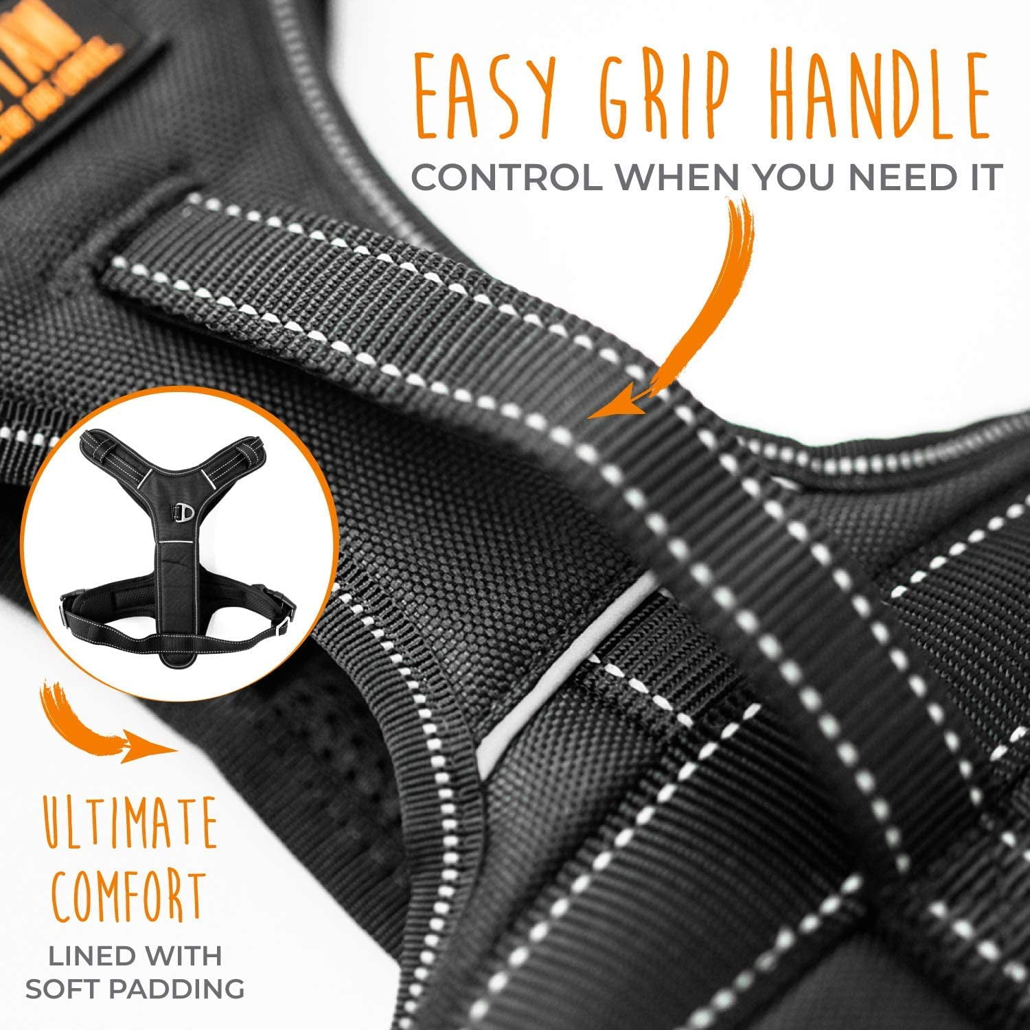 Mighty Paw Sport Harness 2.0 - Padded Dog Harness - Adjustable Neck and Chest Straps - Reflective Stitching - Dog Harness with Metal Buckle - Dog Harness Running - No Pull Harness - X-Large - Black