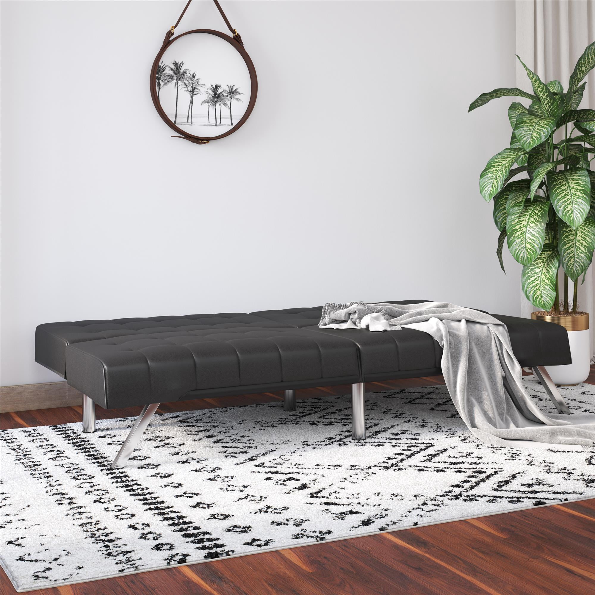 DHP Emily Convertible Futon, Black Faux Leather