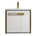thumbnail image 3 of Fine Fixtures Oakville 24 in. W x 18 in. D x 33 in. H Wall Mounted Bathroom Vanity in Mild Grey Oak with White Ceramic Sink - Satin Brass hardware, 3 of 8