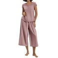thumbnail image 4 of Plus Size Womens Sleepwear Set Short Sleeve Top With 3/4 Length Pants Comfortable Home Loungewear, 4 of 9