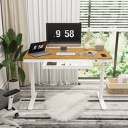 FLEXISPOT Q8 55x28 Wireless Charging Dual Motors Standing Desk with Drawers, White and Bamboo Top Height Adjustable Desk with Cable Management Tray