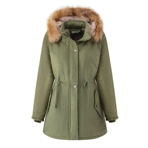 SMihono Deals Womens Long Sleeve Hooded Casual Outwear Coats Women's Thickened Lamb Plush Cotton Jacket Women's Loose Fitting Women's Cotton Jacket Detachable Hat Plush Jacket Army Green 4