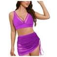thumbnail image 3 of zaveiop Womens Swim Skirt High Waisted Bikini Sets Tummy Control Swimsuits Mesh Sarong Wraps Bathing Suits (Purple, L), 3 of 9