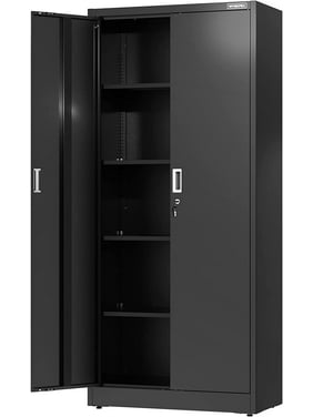 WORKPRO Storage Cabinet, Metal Garage Cabinets with Doors and Shelves, Tall Locking Steel Cabinet for Tools, Office, Home, Shops, Black, 71