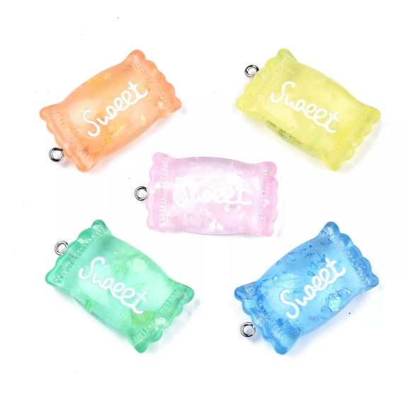 U8MO 10pcs Candy with Word Sweet Transparent Resin Pendants Dangle Charms 37x20.5mm
