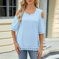 thumbnail image 2 of Timegard Womens Tops Cold Shoulder Round Neck 1/2 Sleeve Loose Comfy Solid Color Summer Beach Casual Tops, 2 of 8