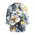 thumbnail image 6 of yoeyez Boho Buttons Down Shirts for Women Summer Floral Hawaiian Shirts With Smocked Cuffs Henley V Neck Relaxed Comfy Office Work Blouses Khaki,S, 6 of 6