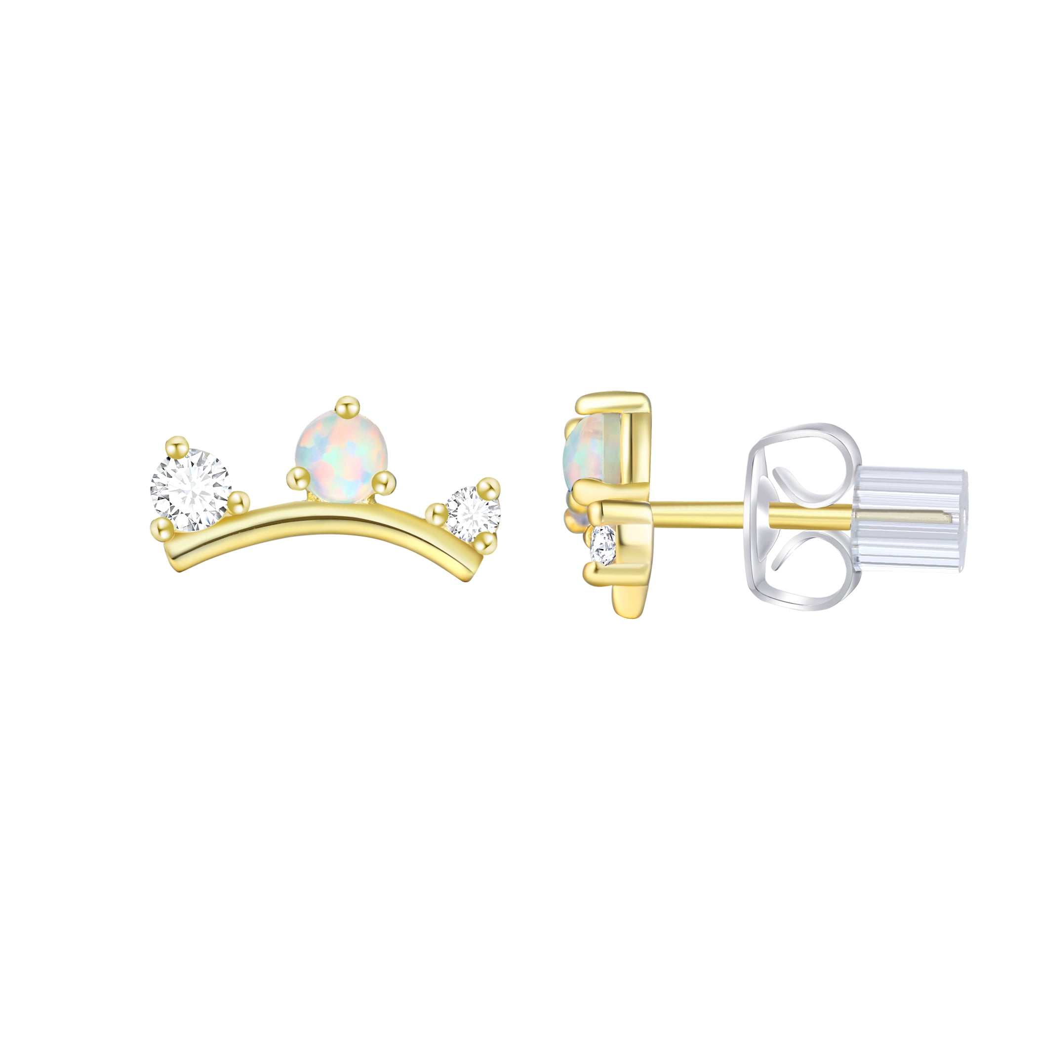 Brilliance Fine Jewelry Women's Simulated Diamond Earring Set with J Hoop in 14KT Gold Plated Sterling Silver