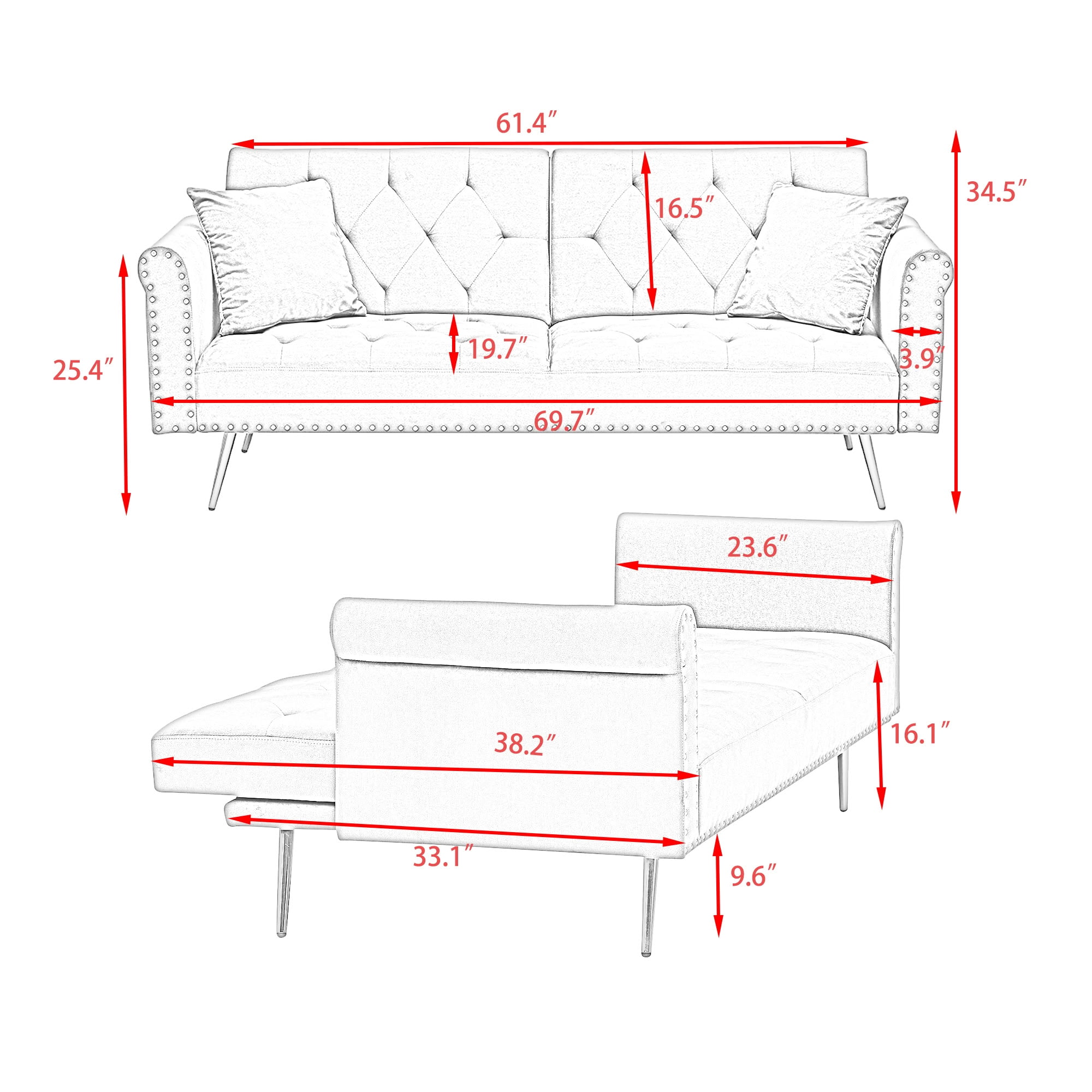 MAYEERTY Convertible Sofa Bed, Loveseat Sofa with Matching Pillows, Velvet Upholstered for Living Room Nooks, Pink