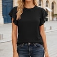 thumbnail image 2 of NinXxx Women's Fashion Short Sleeve Hollow Out Ruffle Detail Tee Black L, 2 of 4