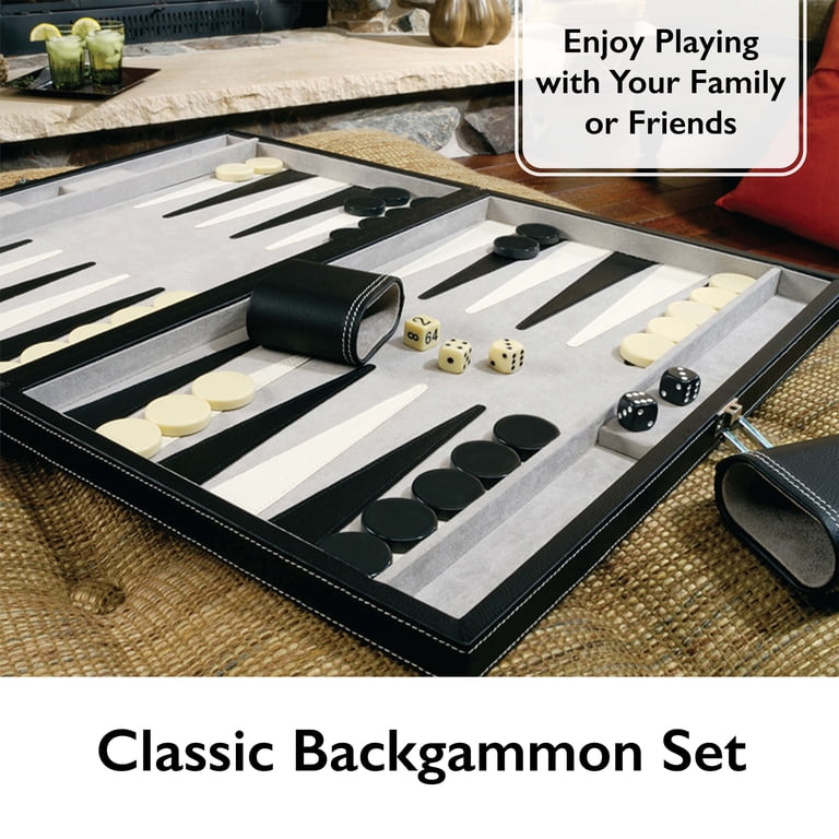 Juego De Backgammon De 45,5 Cm Con Funda De Cuero, Incluye Fichas, Dados Y Tazas - Regalo Clásico Para Adultos Y Niños