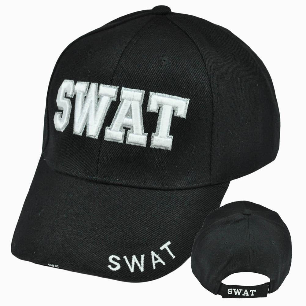 SWAT 3D Black 100% Cotton Adjustable Baseball Cap 