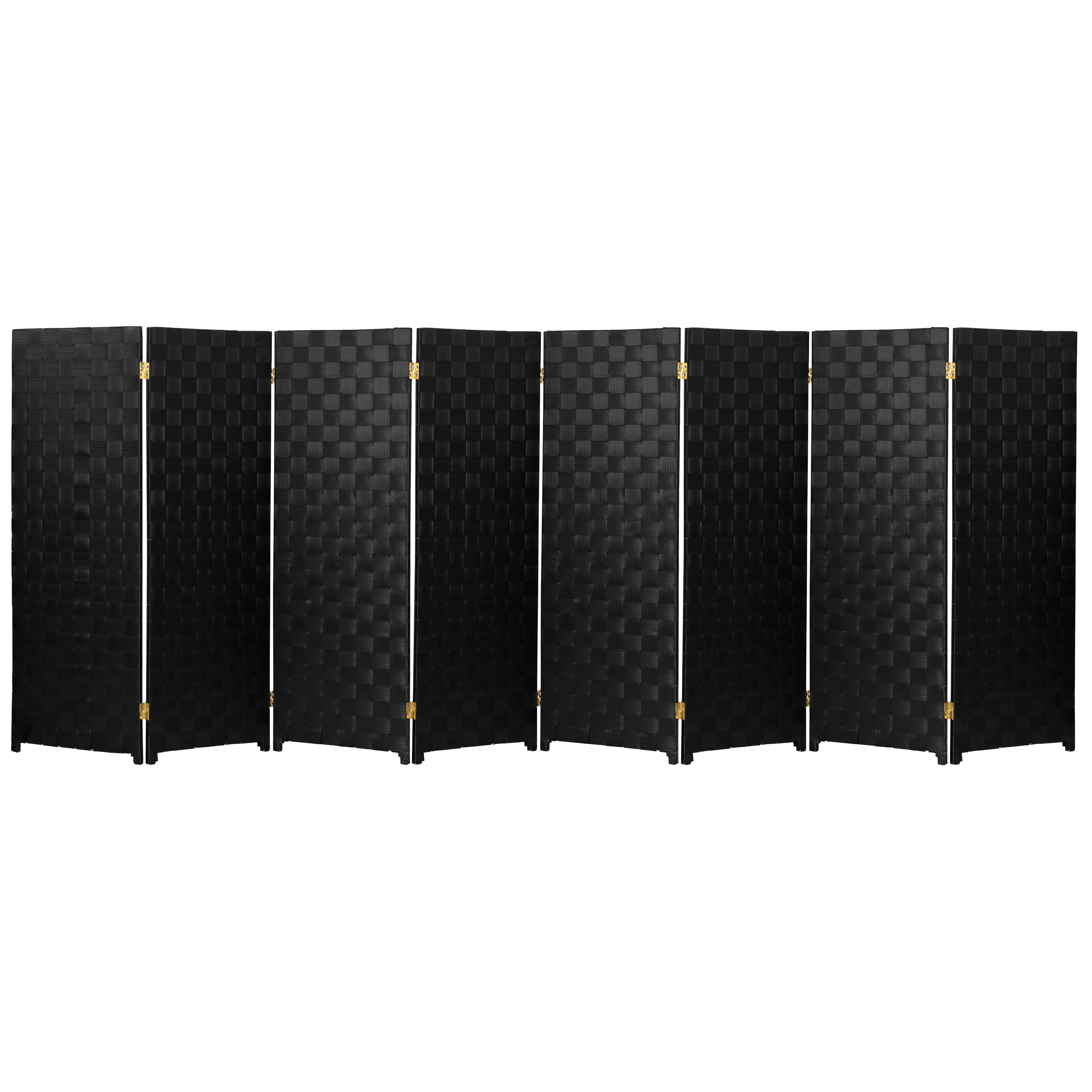 Red Lantern 4 ft. Short Woven Fiber Outdoor All Weather Folding Screen - 8 Panel - Black