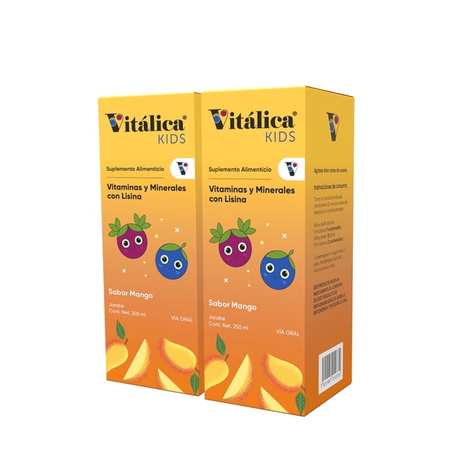 Bomuca - Vitalica Kids 250ML Two Pack, 12 piezas, Suplemento Alimenticio, Vitamina A, Vitamina B1, Calcio, Contribuye al Sano Crecimiento