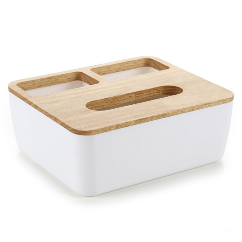 SANWOOD Tissue Box,Natural Wood Cover Plastic Tissue Paper Box Storage Case Holder Home Desk