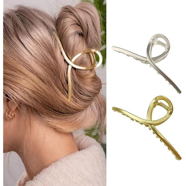 wonima11 Hair Claw Clips Gold Metal Clips Claw Large Hair Clip for Thick Thin Hair Hair Accessories for Women and Girls (2PCS)
