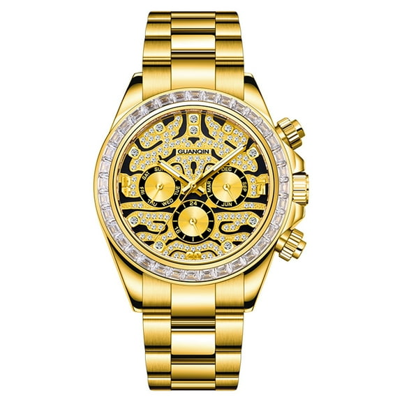 GUANQIN Vintage Diamond Multifunctional Japanese Automatic Self-Winding Mechanical Men Wrist Watch Business Stainless Steel Sapphire Crystal Clock Luminous Week Month