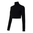 thumbnail image 3 of Made by Olivia Women's Solid Long Sleeve Mock Neck Solid Crop Top T Shirt, 3 of 4