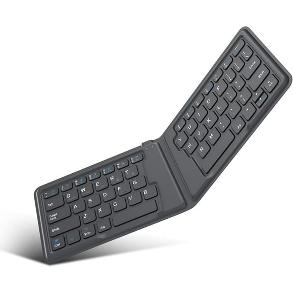 Wireless Bluetooth Keyboard, Ultra-Thin Foldable Rechargeable Keyboard for iPhone, iPad 9.7, iPad pro, Fire HD 10, Compatible with All iOS, Android and Windows Tablets Smartphones Devices, Gray