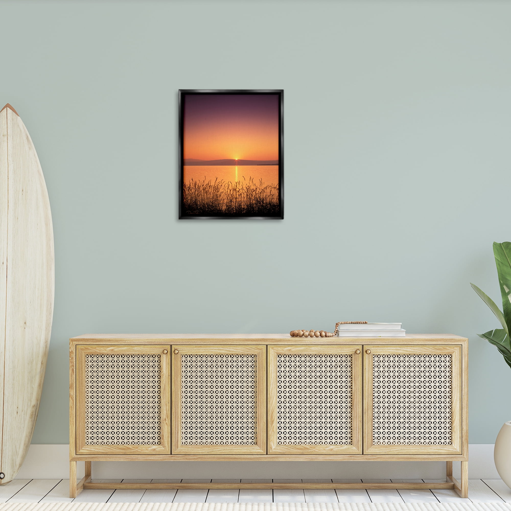 Stupell Industries Deep Orange Sunset Landscape Photography Black Floater Framed Canvas Art Print Wall Art, 25 x 31