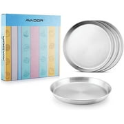 AVADOR Toddler Set of 4 Deep Round Plates 18/8 Stainless Steel Products for Kids Dining | Camping | Outdoor BPA Free Dishwasher Safe