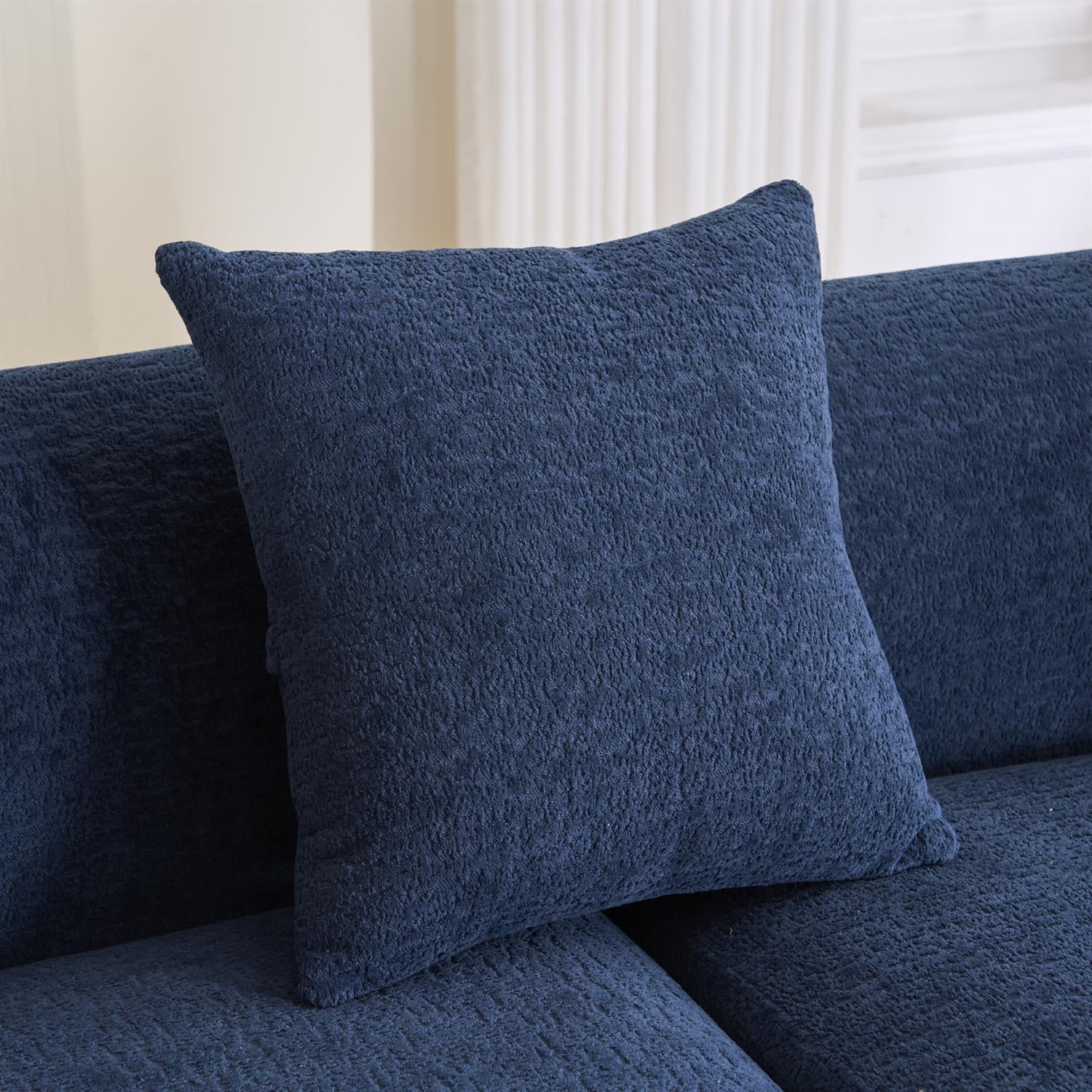 Demi Bonn 98" Cozy L-Shape Sectional Sofa with Curved Chaise, High-Density Foam, Chenille Modular Couch for Living Room, Supports 900 lbs, Blue