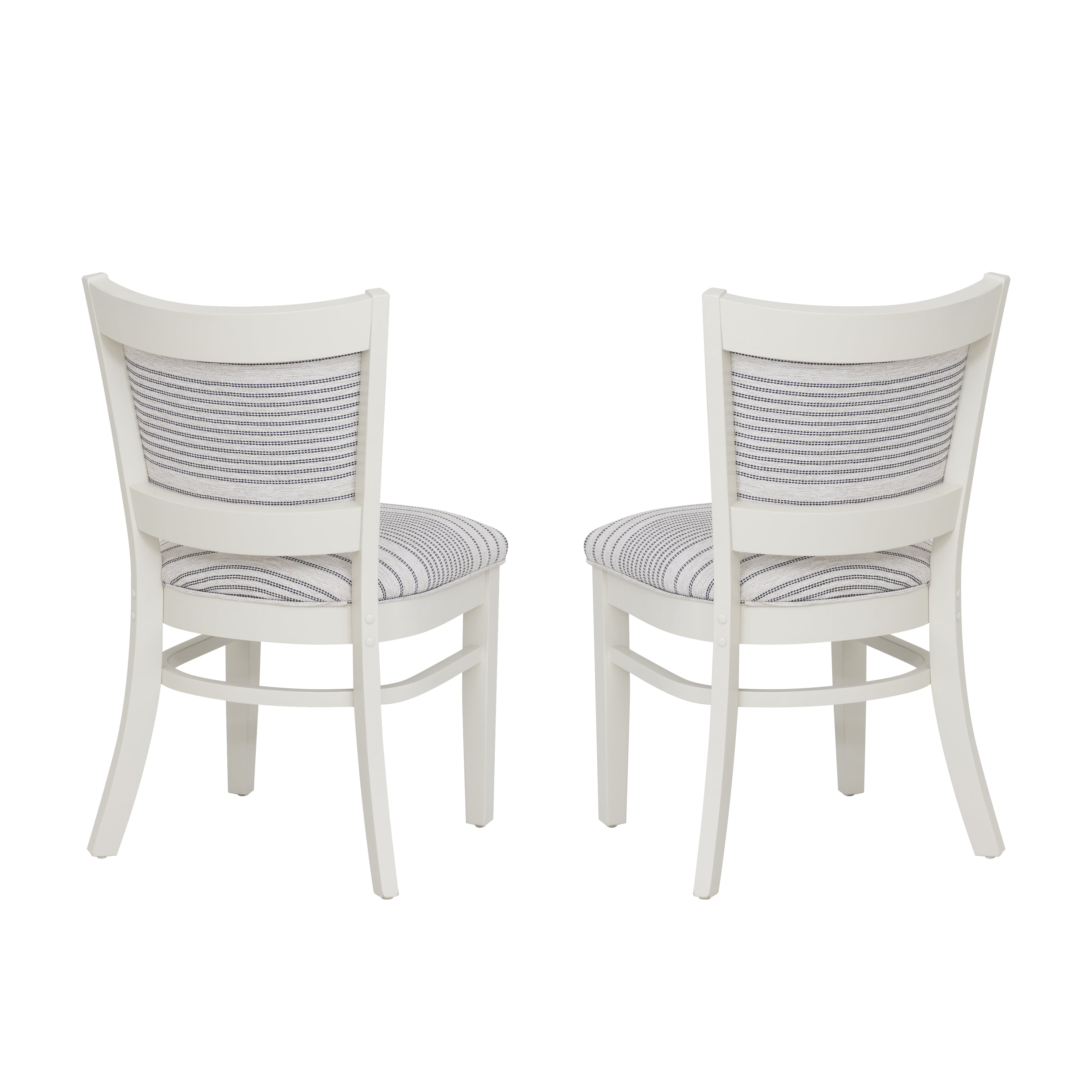 Linon Louise Set of 2 Upholstered Striped Dining Chairs in White Wood Frame