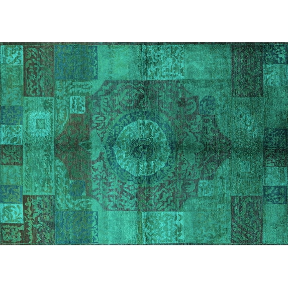 Ahgly Company Indoor Rectangle Oriental Turquoise Blue Industrial Area Rugs, 7' x 10'