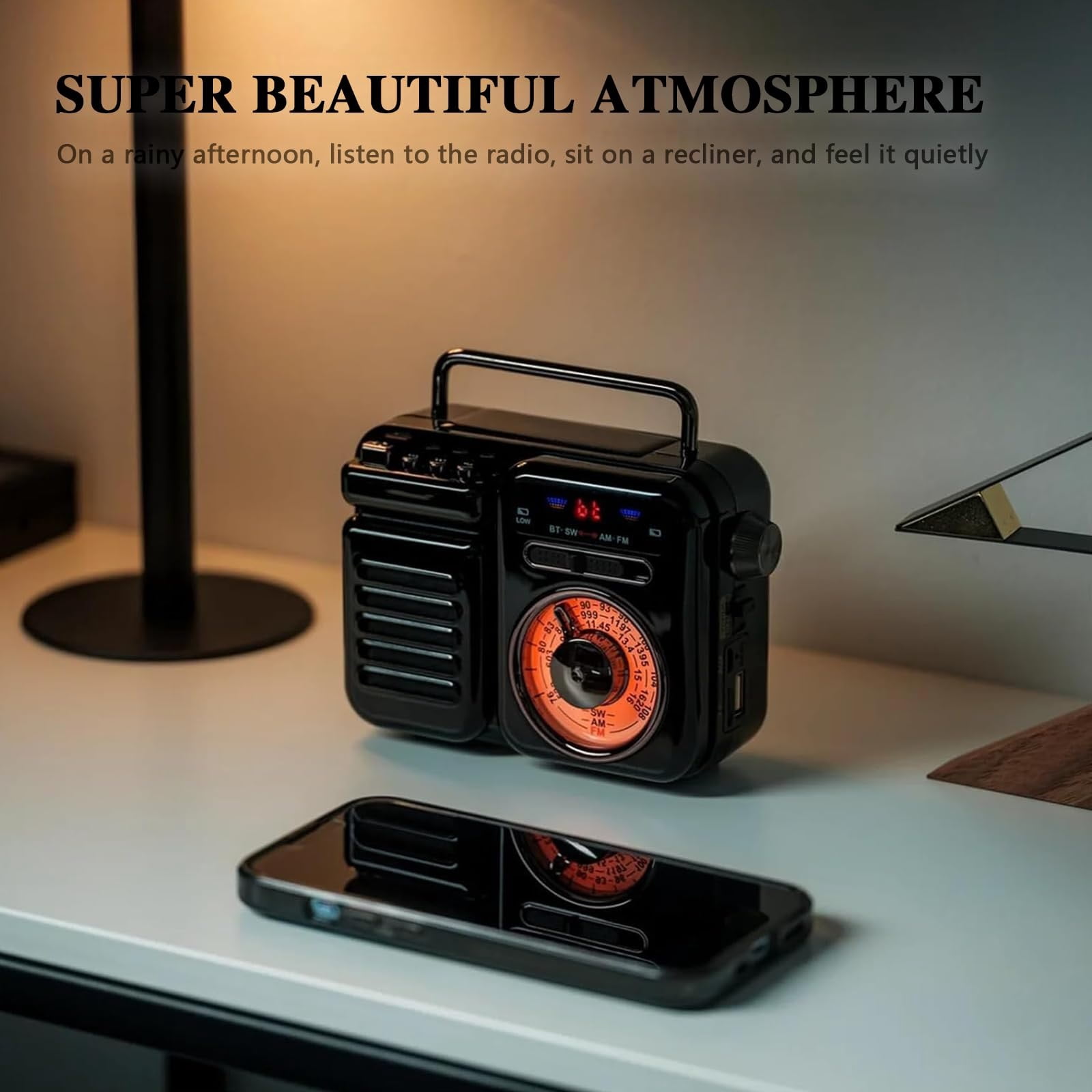 Retrowave 7-in-1 Portable Radio with Bluetooth, TF/USB/AUX Playback, Rechargeable, Flashlight, Sleep Timer, SOS Alarm  Ideal for Indoor Decor, Camping & Emergency Use