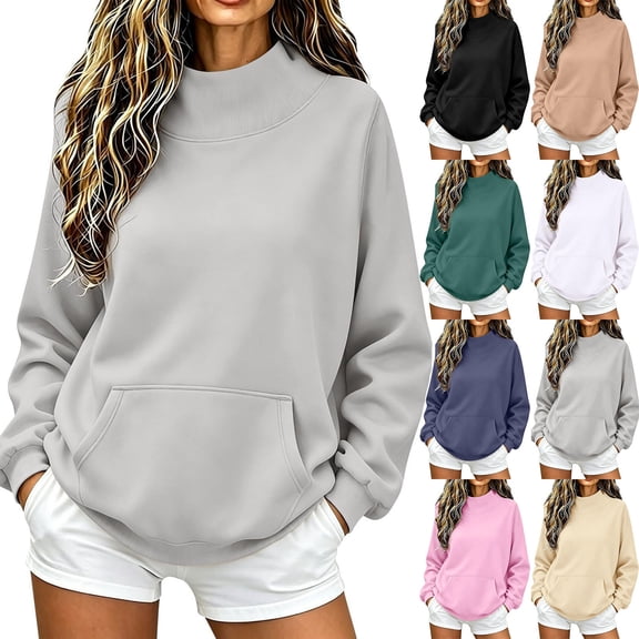 POROPL Sweatshirts for Women,Casual Oversized Mock Neck Long Sleeve Pullover Sweatshirt with Pockets
