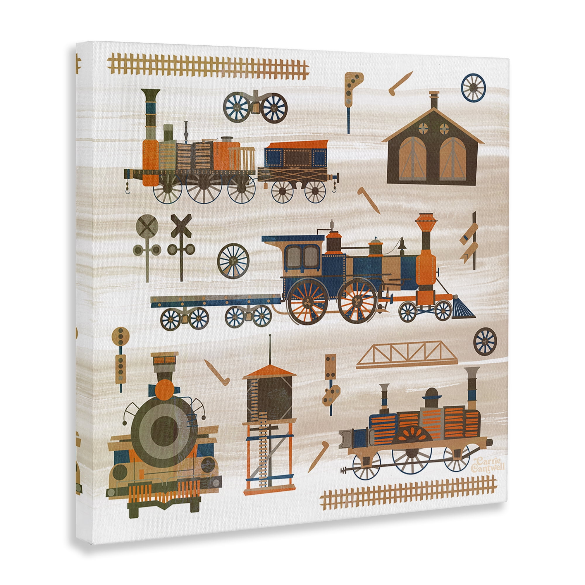 Stupell Industries Totally Trains Rustic Transportation Painting Wrapped Canvas Art Print Wall Art, 36 x 36