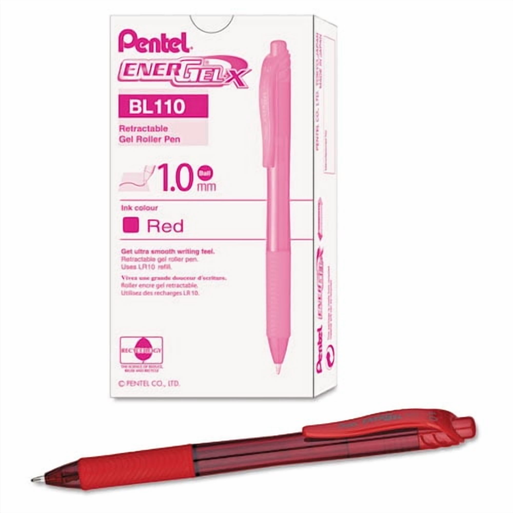 Energel-X Gel Pen, Retractable, Bold 1 Mm, Red Ink, Translucent Red Barrel, Dozen | Bundle of 5 Dozen