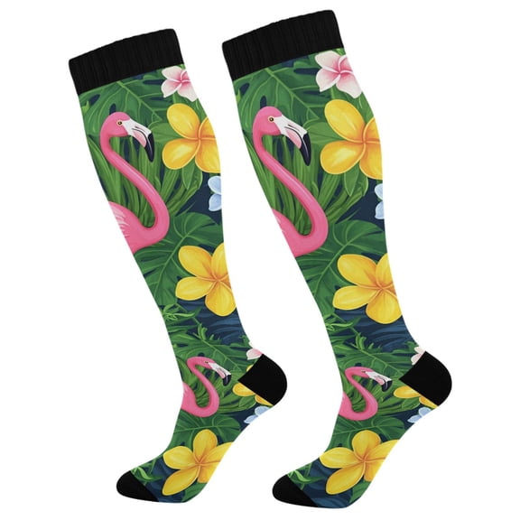 FORMRS Womens Knee High Socks Casual Long Thick Travel Daily Wear, 1 Pair, Pink Flamingo Pattern