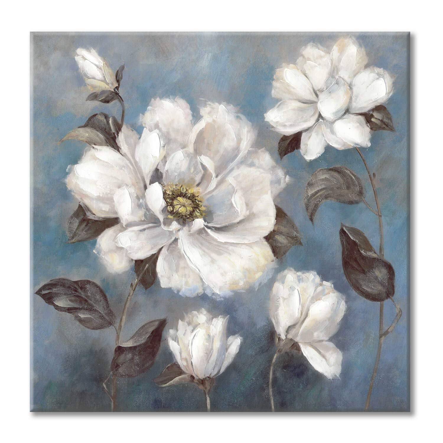 unframed fine art White flowers painting classical painting oil on canvas board still life green background flora original artwork