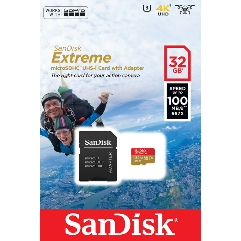 SanDisk Extreme PRO microSDHC Memory Card Plus SD Adapter up to 100 MB/s,  Class 10, U3, V30, A1 - 32GB SDSQXCG-032G