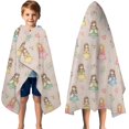 thumbnail image 3 of Beige Princess Watercolor Dress Pattern Hooded Bath Towel，50"x30" for Ages 3 To 12 Kids, Quick Dry Lightweight Soft Microfiber Hood Beach Towel Cover Up for Kids, 3 of 7