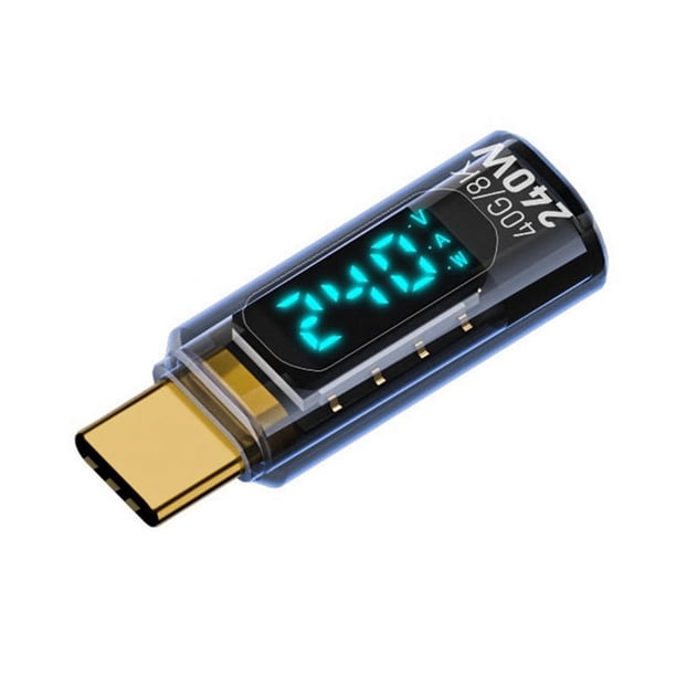 Adaptador OTG Tipo C A Tipo C, 240 W, USB 4, Adaptador de Carga con Pantalla Digital, Transferencia de Video 8K para Teléfono, Tableta, Azul Transparente