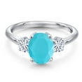 thumbnail image 3 of Gem Stone King 925 Sterling Silver Green Turquoise and White Moissanite Engagement Ring for Women | 1.96 Cttw | Oval 9X7MM | Gemstone Birthstone | Size 5, 3 of 7