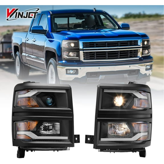Winjet Headlight Fit For 2014-2015 Chevy Silverado 1500 DRL Projector Head Lights Black Bezel With Clear Lens