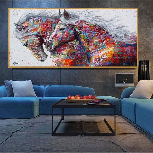 Abstract Oil Painting Canvas Horse Poster Animal Prints Wall Pictures for Living Room Home Decoration Decoration 50X100 CM No frame