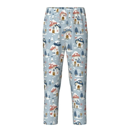 Hirioo cute Mushroom Village for Teenagers Pajama Pants Womens Lounge Pants with Pockets Pj Bottoms Pants for Men-Medium