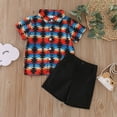 thumbnail image 2 of PEASKJP Shirts Set for Boys Colorful Print Button Down Short Sleeve Shirt and Shorts Set,Black 120, 2 of 5