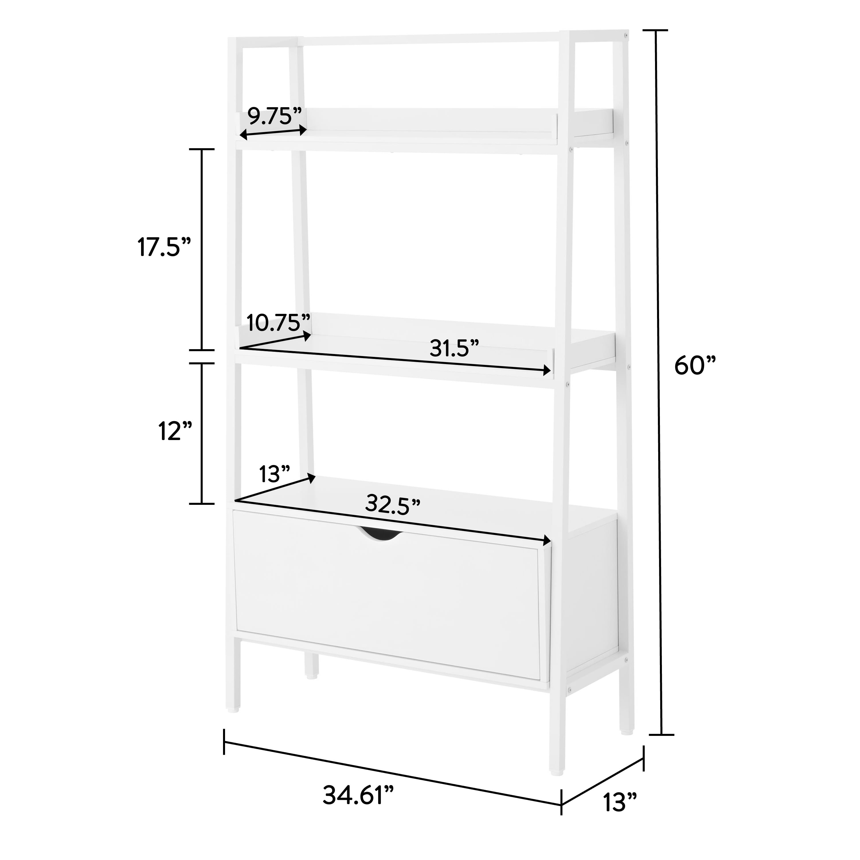 BYO Kids Ladder Bookcase with Drawer, White
