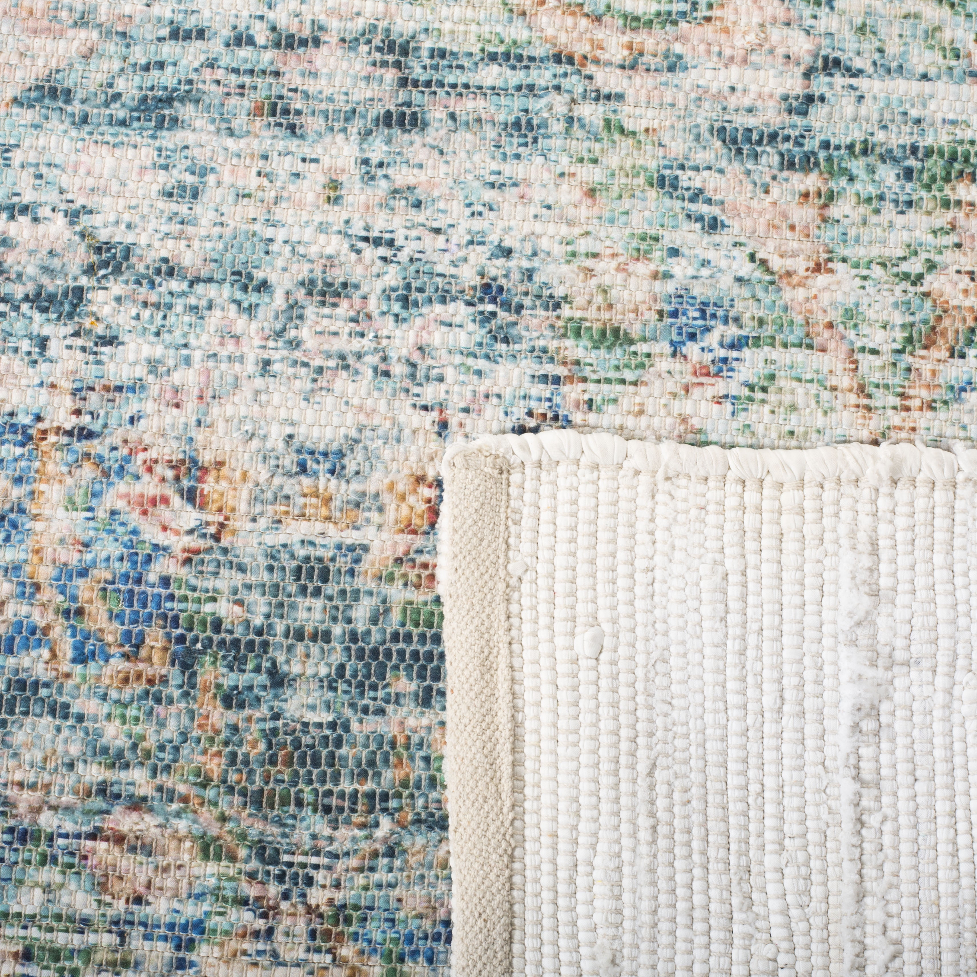 SAFAVIEH Saffron Candelario Floral Cotton Runner Rug, Turquoise/Peach, 2'3" x 10'