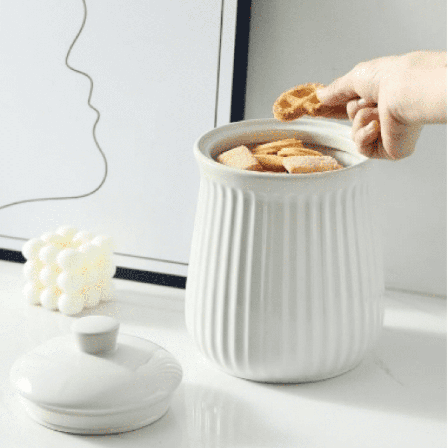 Food Storage Containers with Lids, 88 oz Ceramic Food Storage Jar, Airtight Cookie Candy Jar for Coffee Beans, Tea-leave, Sugar, Salt, Flour, Spice, Dog Treat Container, Microwaveable, White
