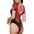 thumbnail image 2 of Saiise Motif Lave de Lune Rouge Combinaison à Manches Courtes pour Femmes Col Rond Pyjama Justaucorps Extensible avec Fermeture à Pression-Petit, 2 of 7