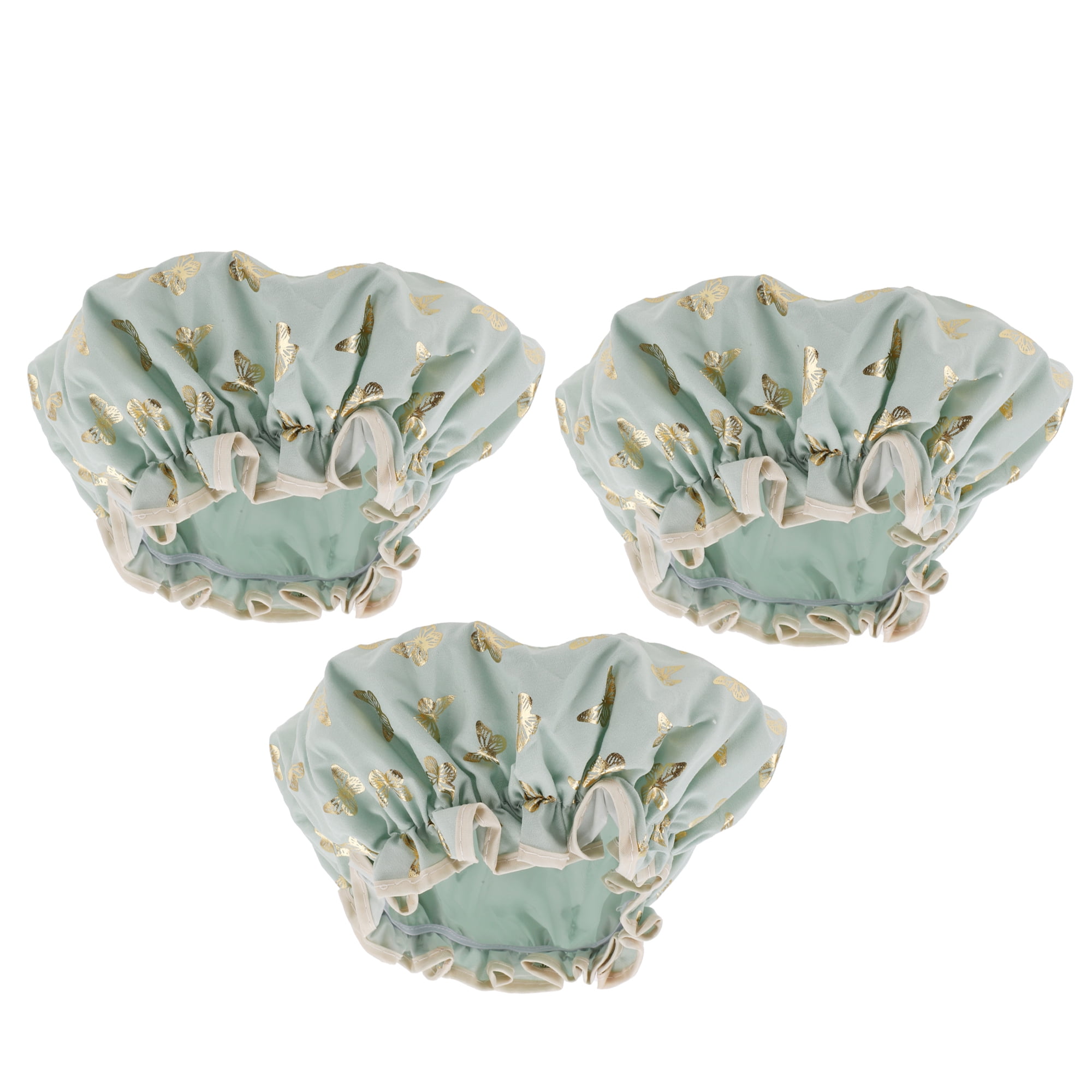 Unique Bargains 3 Pcs Women's Gold Butterfly Shower Cap for Bathroom Green