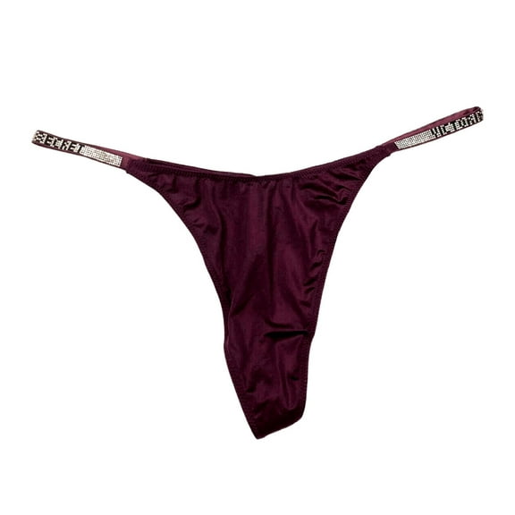 Victoria's Secret Very Sexy Shine Rhinestone Strap V-String Panty Burgundy Size X-Large NWT