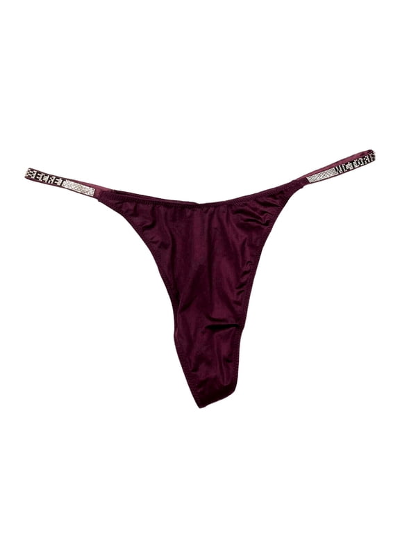 Very Sexy Shine Rhinestone Strap V-String Panty Burgundy Size X-Large NWT